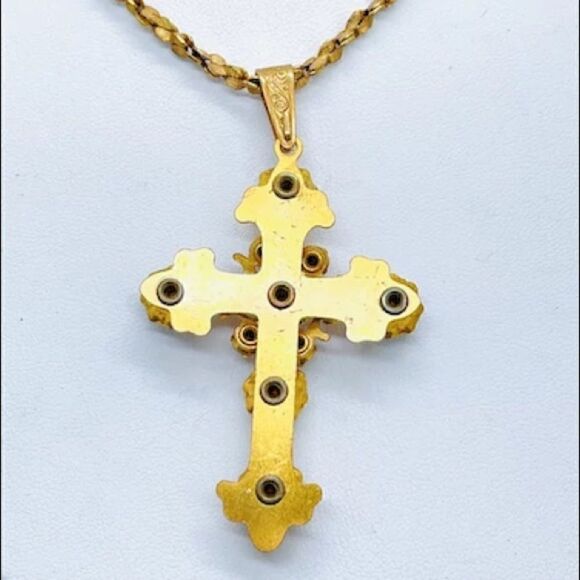 Miriam Haskell Jeweled Cross Pendant & Necklace Very Rare Vintage In Euc - Picture 4 of 8